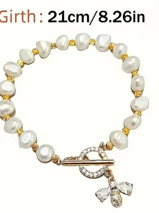 Elegant Gold & White Pearl Charm Bracelet - Women Jewelry - Picture 4 of 4